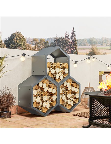 Outsunny Three-Shelf Hexagon Metal Firewood Rack - Grey 842-358V01GY - pic 107487 | FastDaddyshop