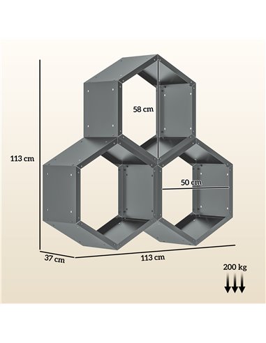 Outsunny Three-Shelf Hexagon Metal Firewood Rack - Grey 842-358V01GY
