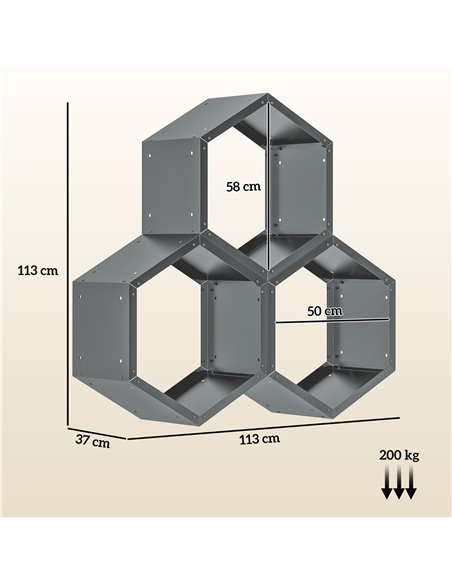 Outsunny Three-Shelf Hexagon Metal Firewood Rack - Grey 842-358V01GY - pic 107488 | FastDaddyshop
