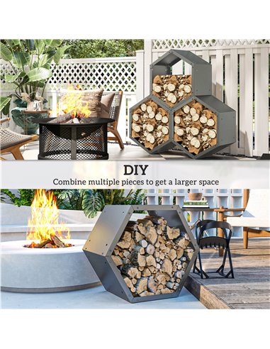 Outsunny Three-Shelf Hexagon Metal Firewood Rack - Grey 842-358V01GY