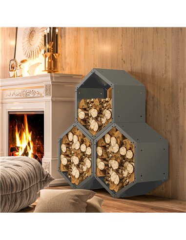 Outsunny Three-Shelf Hexagon Metal Firewood Rack - Grey 842-358V01GY
