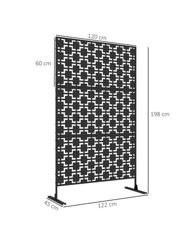 Outsunny Metal Decorative Privacy Screen Outdoor Divider, Black Grid 844-742V00BK