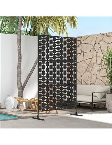 Outsunny Metal Decorative Privacy Screen Outdoor Divider, Black Grid 844-742V00BK