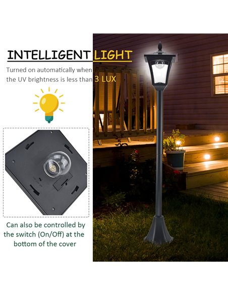 Outsunny 2 Pieces Outdoor Garden Solar Post Lamp Sensor Dimmable LED Lantern Bollard Pathway 1.6M Tall – Black B30-P011 - pic 107526 | FastDaddyshop