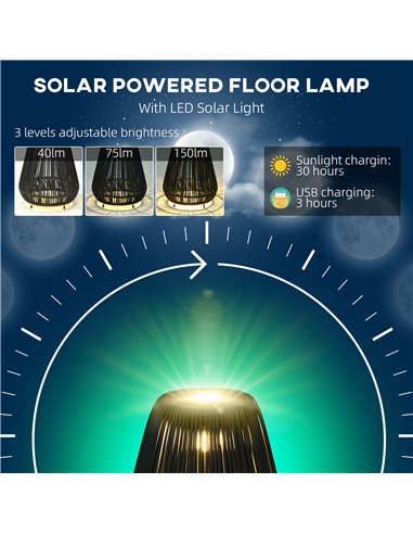 Outsunny Three-Level Solar Powered Rattan Lamp - Black 867-218V00BK