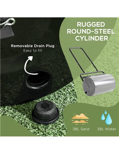Outsunny 38L Fillable Cylinder Steel Lawn Roller - Black 845-343BK