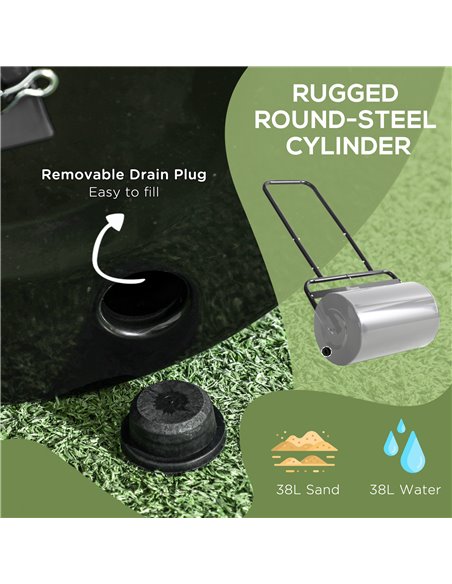 Outsunny 38L Fillable Cylinder Steel Lawn Roller - Black 845-343BK - pic 107552 | FastDaddyshop