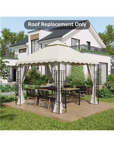 Outsunny 3 x 3 (m) Gazebo Canopy Replacement Covers, 2-Tier Gazebo Roof Replacement (TOP ONLY), Cream White
