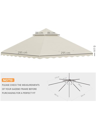 Outsunny 3 x 3 (m) Gazebo Canopy Replacement Covers, 2-Tier Gazebo Roof Replacement (TOP ONLY), Cream White