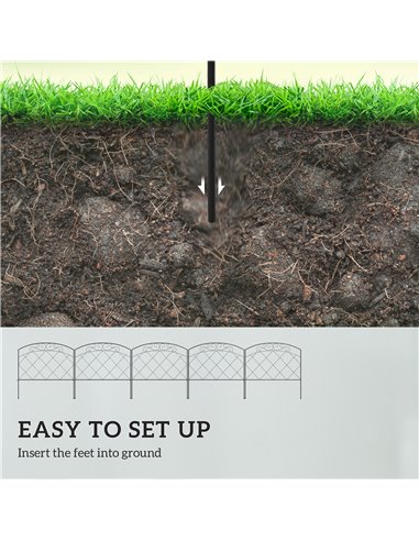 Outsunny 3m Decorative Metal Garden Fence - Diamond and Swirl Pattern 844-798V01BK
