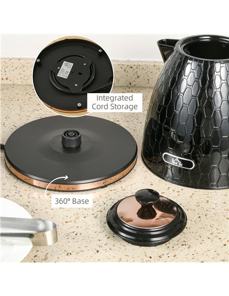 HOMCOM 3kW Rapid Boil Honeycomb Kettle - Black 800-206V70BK - pic 107583 | FastDaddyshop