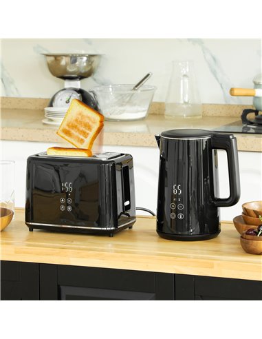 HOMCOM Kettle and Toaster Set, 1.5L 3000W Fast Boil Kettle with Insulation & 2 Slice Toaster Kitchen Set with 7 Level Browning C
