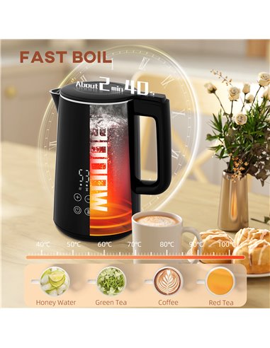 HOMCOM Kettle and Toaster Set, 1.5L 3000W Fast Boil Kettle with Insulation & 2 Slice Toaster Kitchen Set with 7 Level Browning C