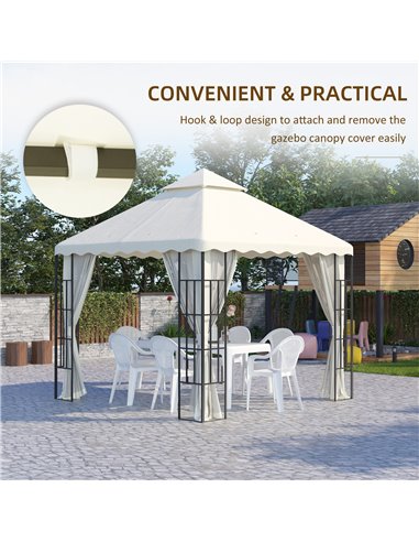 Outsunny 3 x 3 (m) Gazebo Canopy Replacement Covers, 2-Tier Gazebo Roof Replacement (TOP ONLY), Cream White