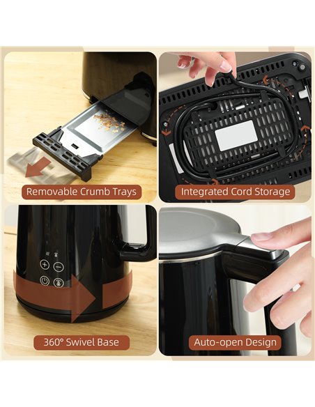 HOMCOM Kettle and Toaster Set, 1.5L 3000W Fast Boil Kettle with Insulation & 2 Slice Toaster Kitchen Set with 7 Level Browning C - pic 107602 | FastDaddyshop
