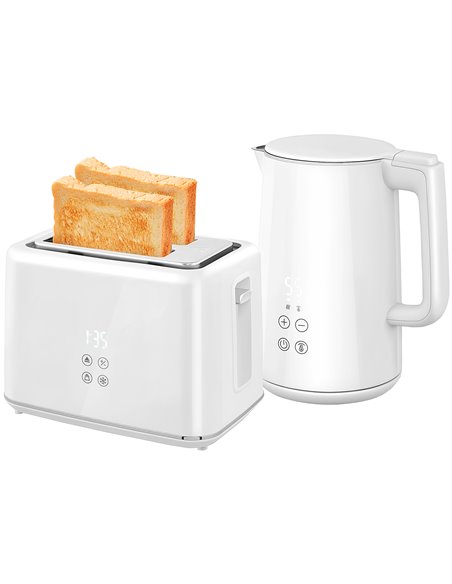HOMCOM Kettle and Toaster Set, 1.5L 3000W Fast Boil Kettle with Insulation & 2 Slice Toaster Kitchen Set with 7 Level Browning C - pic 107612 | FastDaddyshop