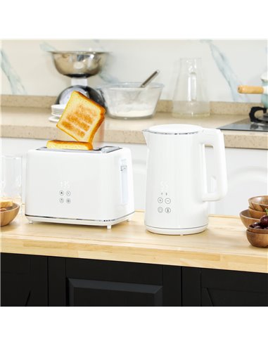 HOMCOM Kettle and Toaster Set, 1.5L 3000W Fast Boil Kettle with Insulation & 2 Slice Toaster Kitchen Set with 7 Level Browning C