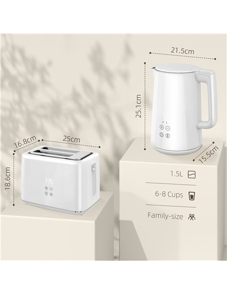 HOMCOM Kettle and Toaster Set, 1.5L 3000W Fast Boil Kettle with Insulation & 2 Slice Toaster Kitchen Set with 7 Level Browning C - pic 107614 | FastDaddyshop
