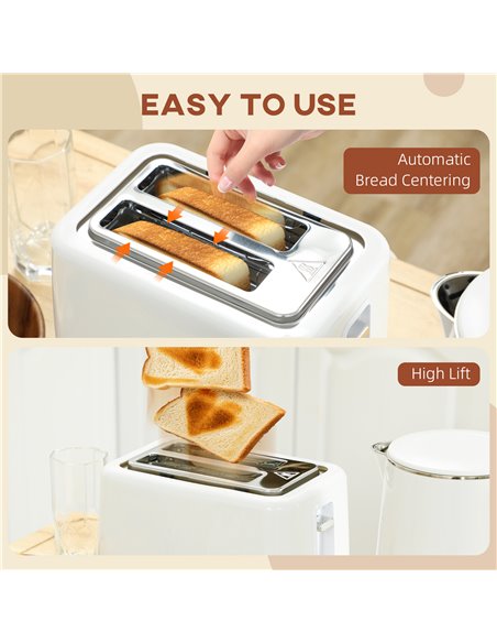 HOMCOM Kettle and Toaster Set, 1.5L 3000W Fast Boil Kettle with Insulation & 2 Slice Toaster Kitchen Set with 7 Level Browning C - pic 107619 | FastDaddyshop