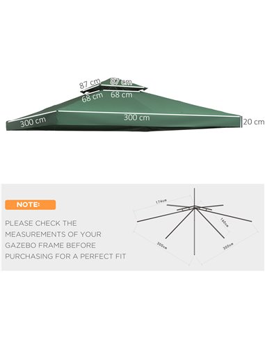 Outsunny 3 x 3 m Gazebo Top Cover Double Tier Canopy Replacement Pavilion Roof Dark Green