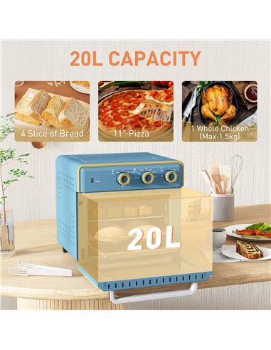 HOMCOM 20L 90-230℃ Mini Electric Oven - Blue 800-152V70BU