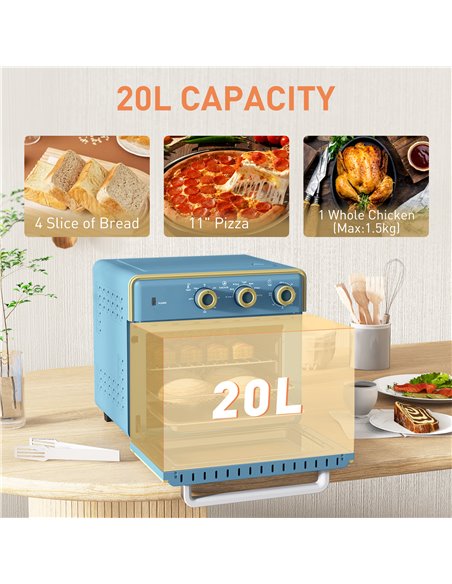 HOMCOM 20L 90-230℃ Mini Electric Oven - Blue 800-152V70BU - pic 107651 | FastDaddyshop