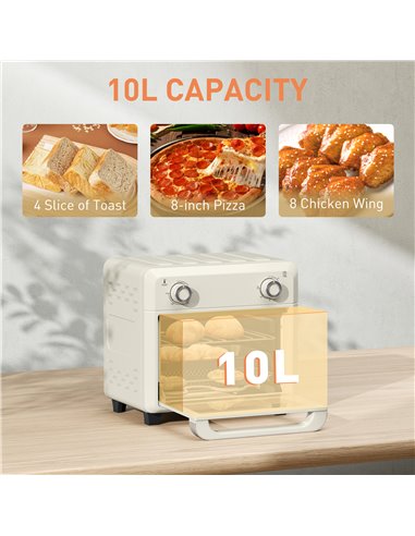 HOMCOM 10L Air Fryer Oven, Mini Oven, Oil Free Cooking, Grill, Roast, Bake, with Adjustable Temperature, Timer, Touch Screen, Di