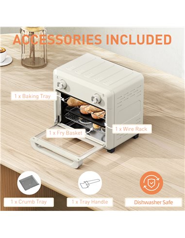 HOMCOM 10L Air Fryer Oven, Mini Oven, Oil Free Cooking, Grill, Roast, Bake, with Adjustable Temperature, Timer, Touch Screen, Di