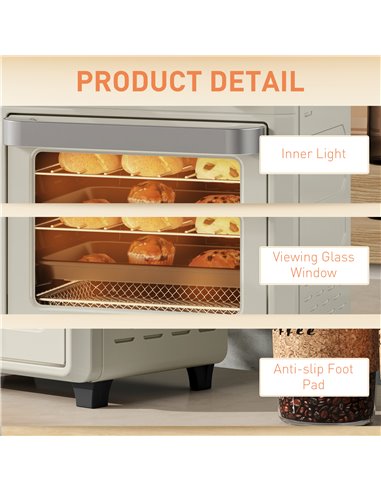 HOMCOM 10L Air Fryer Oven, Mini Oven, Oil Free Cooking, Grill, Roast, Bake, with Adjustable Temperature, Timer, Touch Screen, Di