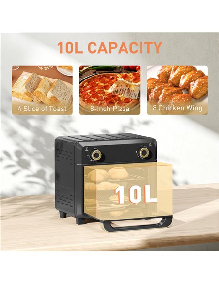 HOMCOM 10L Air Fryer Oven, Mini Oven, Oil Free Cooking, Grill, Roast, Bake, with Adjustable Temperature, Timer, Touch Screen, Di - pic 107669 | FastDaddyshop