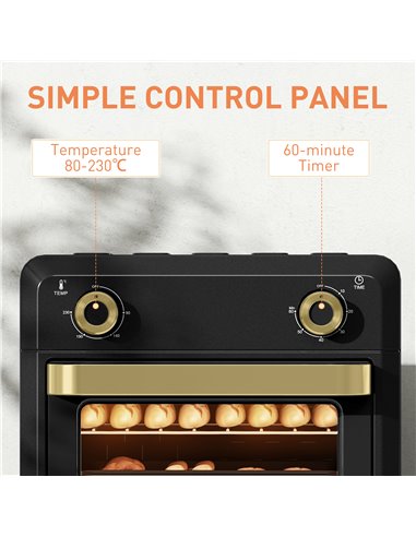 HOMCOM 10L Air Fryer Oven, Mini Oven, Oil Free Cooking, Grill, Roast, Bake, with Adjustable Temperature, Timer, Touch Screen, Di