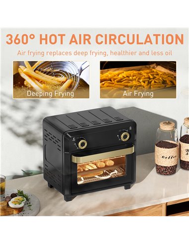 HOMCOM 10L Air Fryer Oven, Mini Oven, Oil Free Cooking, Grill, Roast, Bake, with Adjustable Temperature, Timer, Touch Screen, Di