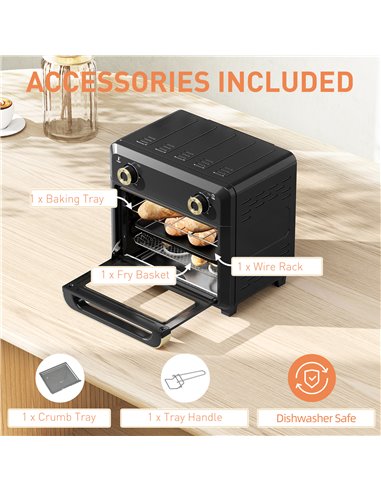 HOMCOM 10L Air Fryer Oven, Mini Oven, Oil Free Cooking, Grill, Roast, Bake, with Adjustable Temperature, Timer, Touch Screen, Di