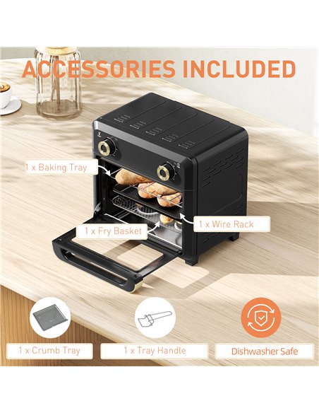 HOMCOM 10L Air Fryer Oven, Mini Oven, Oil Free Cooking, Grill, Roast, Bake, with Adjustable Temperature, Timer, Touch Screen, Di - pic 107673 | FastDaddyshop