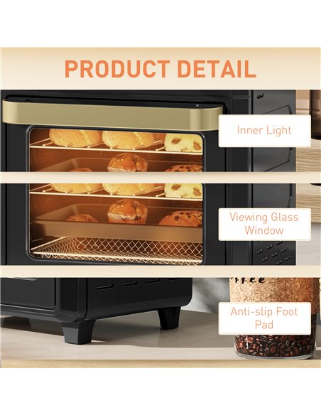 HOMCOM 10L Air Fryer Oven, Mini Oven, Oil Free Cooking, Grill, Roast, Bake, with Adjustable Temperature, Timer, Touch Screen, Di - pic 107674 | FastDaddyshop