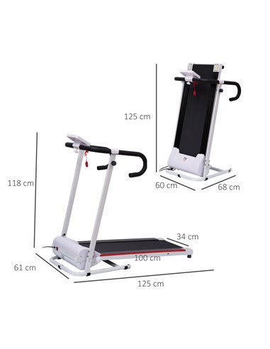 HOMCOM 1.25HP Motorised Electric Treadmill, 10km/h Folding Running Machine, Gym Fitness Exercise with LCD Monitor, White A90-001