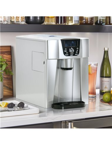 HOMCOM Ice Maker Machine and Water Dispenser, Counter Top Ice Cube Maker for Home with 3L Tank, Adjustable Cube Size, 9 Ice Cube