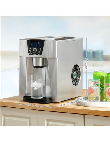 HOMCOM Ice Maker Machine and Water Dispenser, Counter Top Ice Cube Maker for Home with 3L Tank, Adjustable Cube Size, 9 Ice Cube
