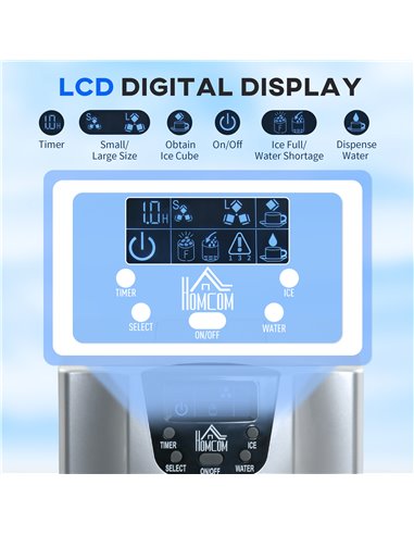 HOMCOM Ice Maker Machine and Water Dispenser, Counter Top Ice Cube Maker for Home with 3L Tank, Adjustable Cube Size, 9 Ice Cube
