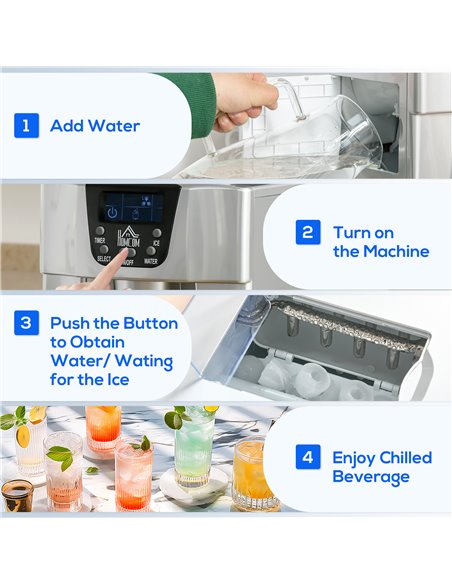 HOMCOM Ice Maker Machine and Water Dispenser, Counter Top Ice Cube Maker for Home with 3L Tank, Adjustable Cube Size, 9 Ice Cube - pic 107718 | FastDaddyshop