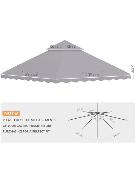Outsunny 3 x 3 (m) Gazebo Canopy Replacement Covers, 2-Tier Gazebo Roof Replacement (TOP ONLY), Light Grey - pic 10773 | FastDaddyshop