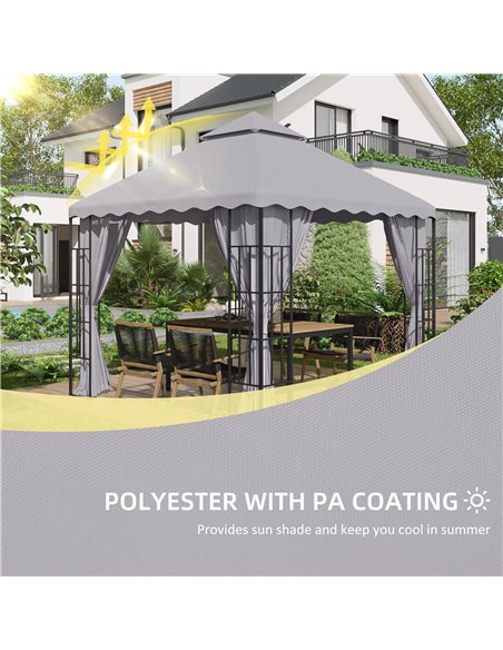 Outsunny 3 x 3 (m) Gazebo Canopy Replacement Covers, 2-Tier Gazebo Roof Replacement (TOP ONLY), Light Grey - pic 10774 | FastDaddyshop