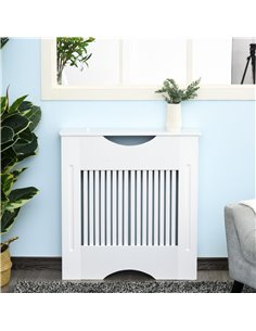 HOMCOM Painted MDF Radiator Cover Heater Cabinet Modern Slatted Home Furniture Living Room Bedroom Worktop White 82H x 78W x 19D 2
