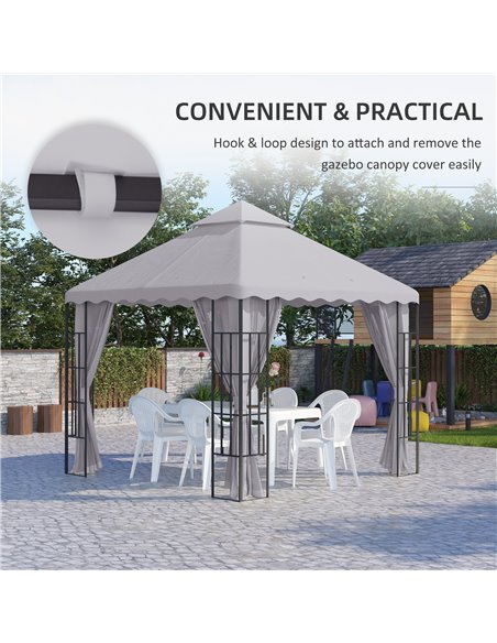 Outsunny 3 x 3 (m) Gazebo Canopy Replacement Covers, 2-Tier Gazebo Roof Replacement (TOP ONLY), Light Grey - pic 10775 | FastDaddyshop