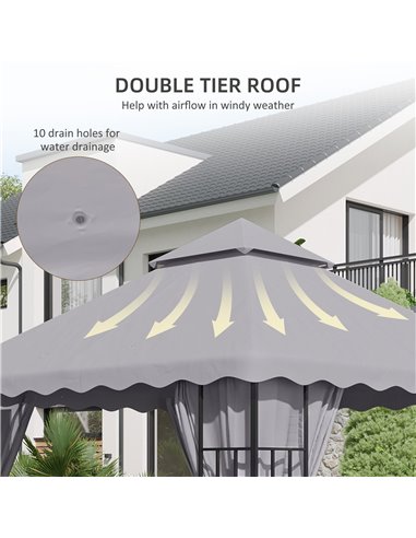 Outsunny 3 x 3 (m) Gazebo Canopy Replacement Covers, 2-Tier Gazebo Roof Replacement (TOP ONLY), Light Grey
