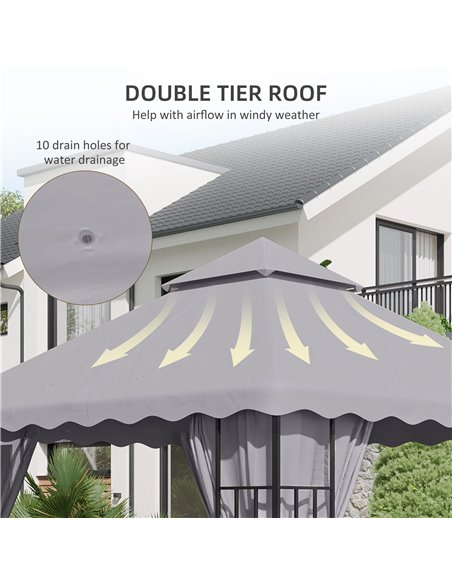 Outsunny 3 x 3 (m) Gazebo Canopy Replacement Covers, 2-Tier Gazebo Roof Replacement (TOP ONLY), Light Grey - pic 10776 | FastDaddyshop