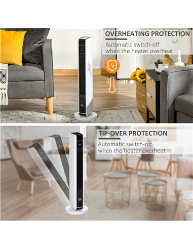 HOMCOM Indoor Tower Space Heater with 2 Heater 1100W/2200W and Fan, Floor Electric Heater for Office, with Timer, Remote 820-249