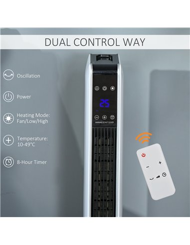 HOMCOM Indoor Tower Space Heater with 2 Heater 1100W/2200W and Fan, Floor Electric Heater for Office, with Timer, Remote 820-249