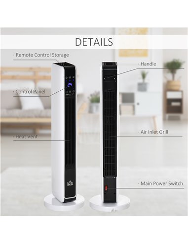 HOMCOM Indoor Tower Space Heater with 2 Heater 1100W/2200W and Fan, Floor Electric Heater for Office, with Timer, Remote 820-249