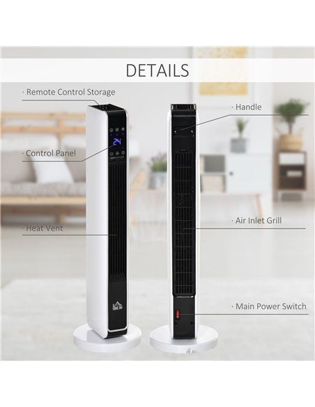 HOMCOM Indoor Tower Space Heater with 2 Heater 1100W/2200W and Fan, Floor Electric Heater for Office, with Timer, Remote 820-249 - pic 107762 | FastDaddyshop